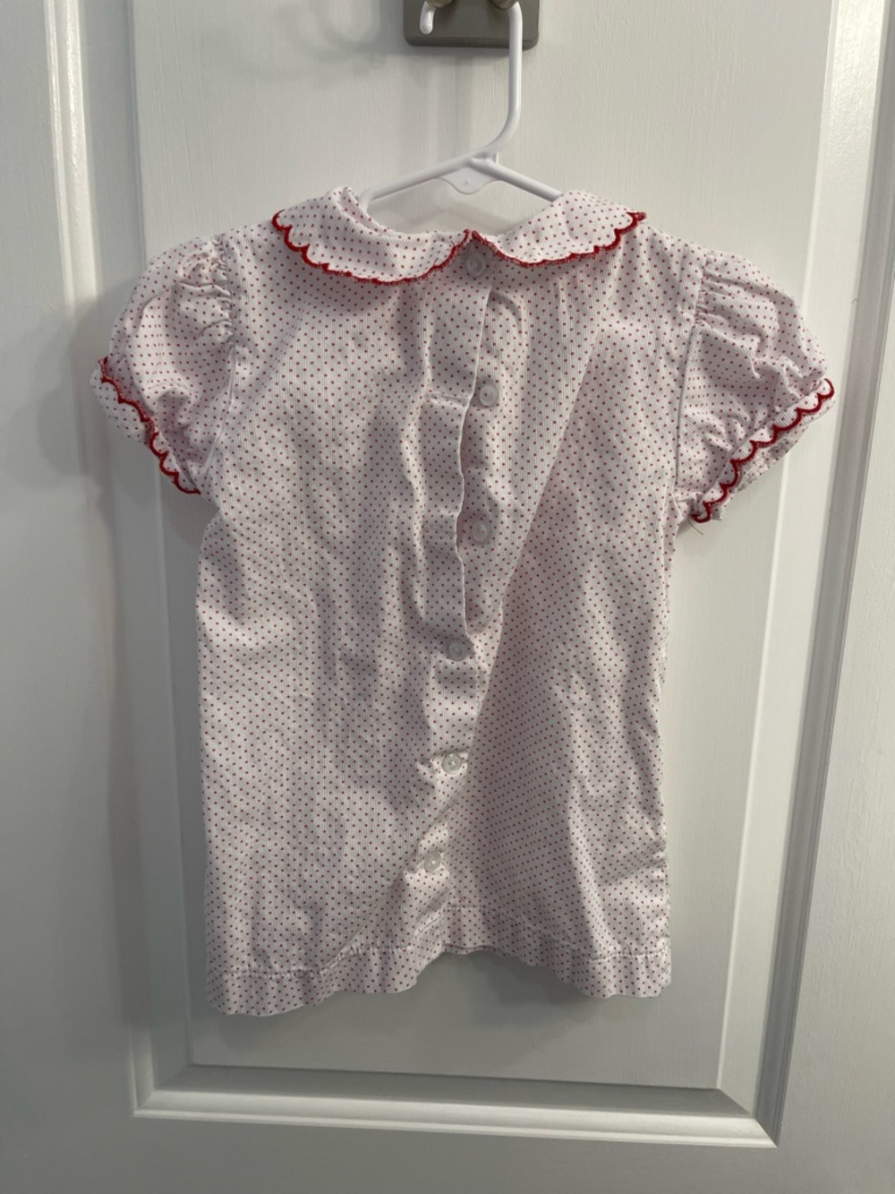 Girls White Top with Red Dot Print and Scalloped Trim - Picture 4 of 6